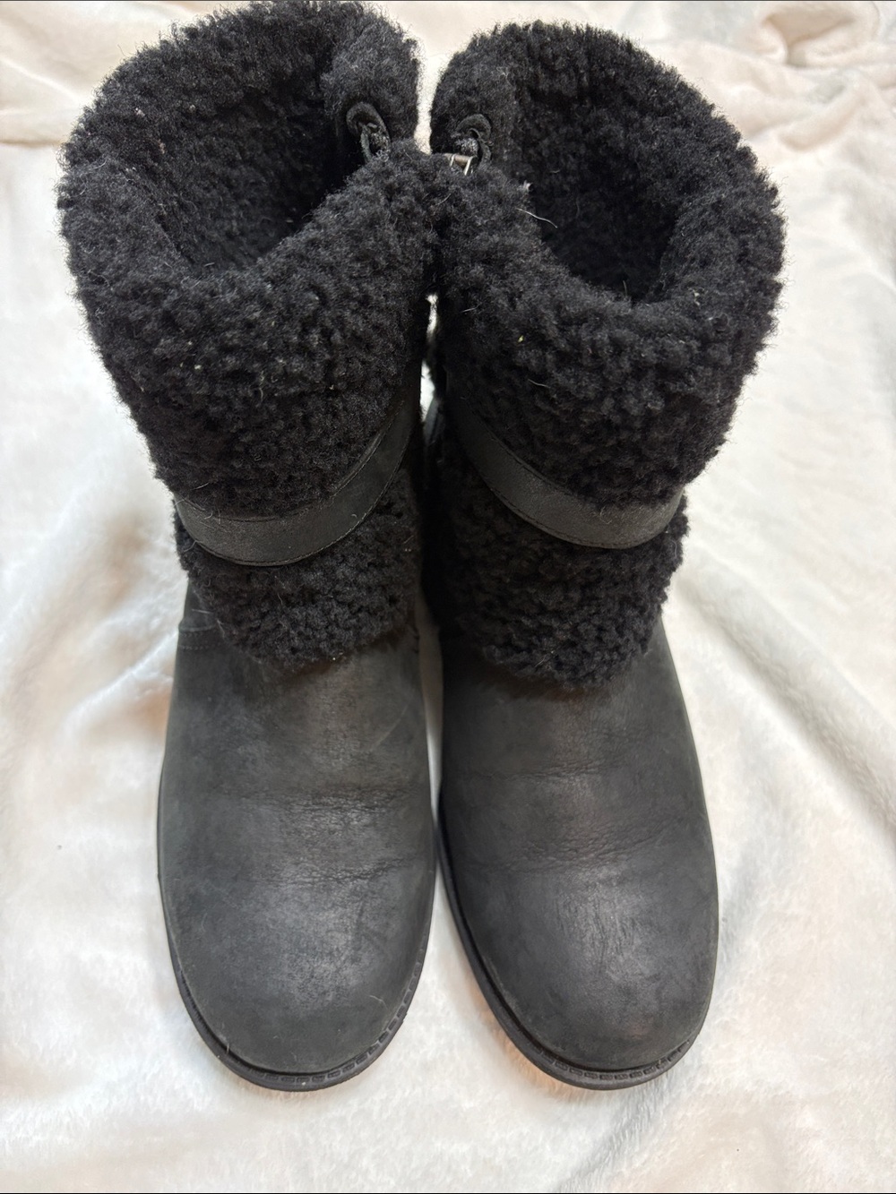 UGG Black Sherpa Cuff Suede Winter Boots